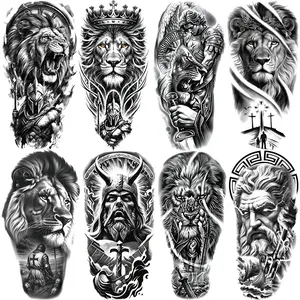 8 Lion Warrior Temporary Tattoo Stickers, Waterproof Tribal Design, Long-Lasting Low Sensitivity, Suitable for Arms and Legs, Unisex Body Art