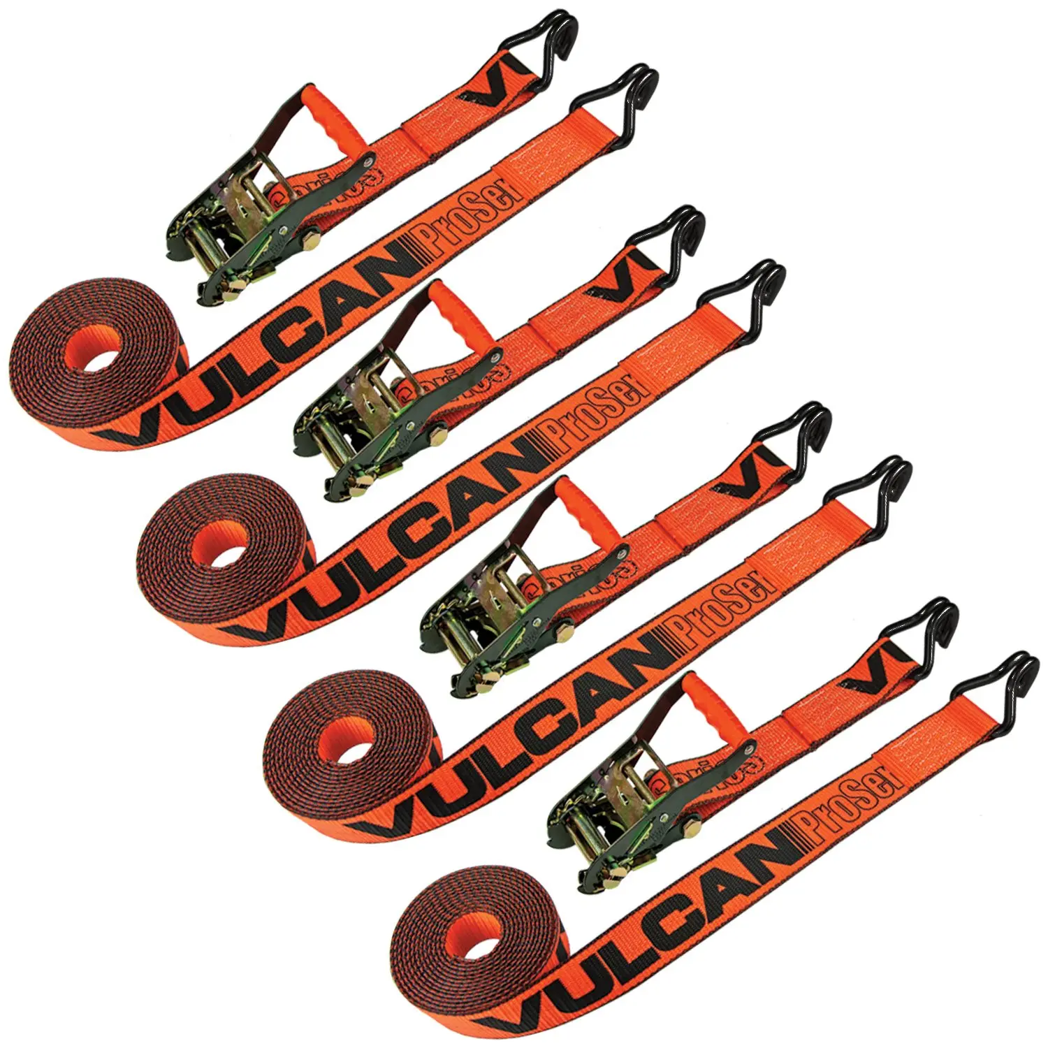 VULCAN Ratchet Strap with Wire Hooks - 2 Inch x 15 Foot - 4 Pack - PROSeries - 3,300 Pound Safe Working Load Heavy Duty