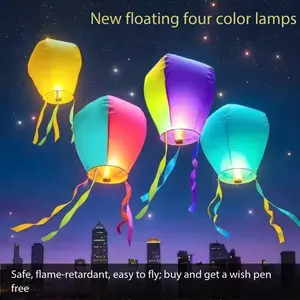 New Kongming Lantern Thickened Fireproof Paper Four-Color Tail Valentine's Day Wish Lamp Sky Lantern, Decorative Lighting Accessory