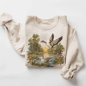 Retro Geese Summer Scene Sweatshirt - 90s Goose Wildflower Pond Nature Birding Outfit - Bird Watcher - Boho Unisex Crewneck Sweatshirt - Lauriel Designs  MH