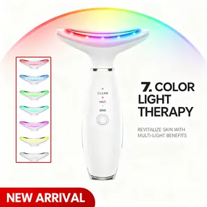 CESTVEEL 7-Color Cordless Facial Massager - Plastic Handle, Rechargeable Battery-Powered Single Item, Red-Light Therapy Wand, Vibrating Galvanic Device for All Skin Types, Lymphatic Drainage, Firming (Thoughtful Face & Neck Care Gift)