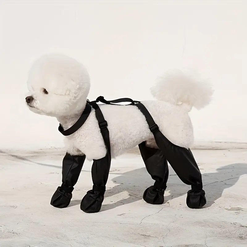 Waterproof Adjustable Non-Slip Dog Booties for Small-Medium Dogs, Durable Nylon Construction, Silicone Rubber Sole, All-Season Protection, Winter Snow Hiking Use, Easy Hook-and-Loop Fastener, Poodle Costume Accessory