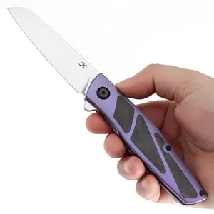 KANSEPT Cru Camping Pocket Knives  Well Designed Blades  Folding Pocket Knives with 3.46" Stonewashed CPM S35VN /Damascus and Anodized Titanium & Shred Carbon Fiber Handle for Outdoor, Tactical, Survival Villella Knives Emergency Tool  Design-K1092Series