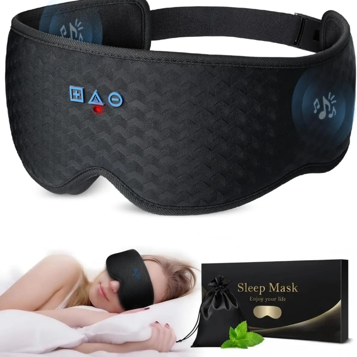 Blackout Bluetooth Sleep Mask with Headphones: 3D Contoured Zero-Pressure Eye Cups, No Eyelid/Lash Pressure, Detachable Washable Inner Liner, Movable Speakers, BT 5.4, Gift for Relief & Travel Smart Eye Mask Portable Eye Mask
