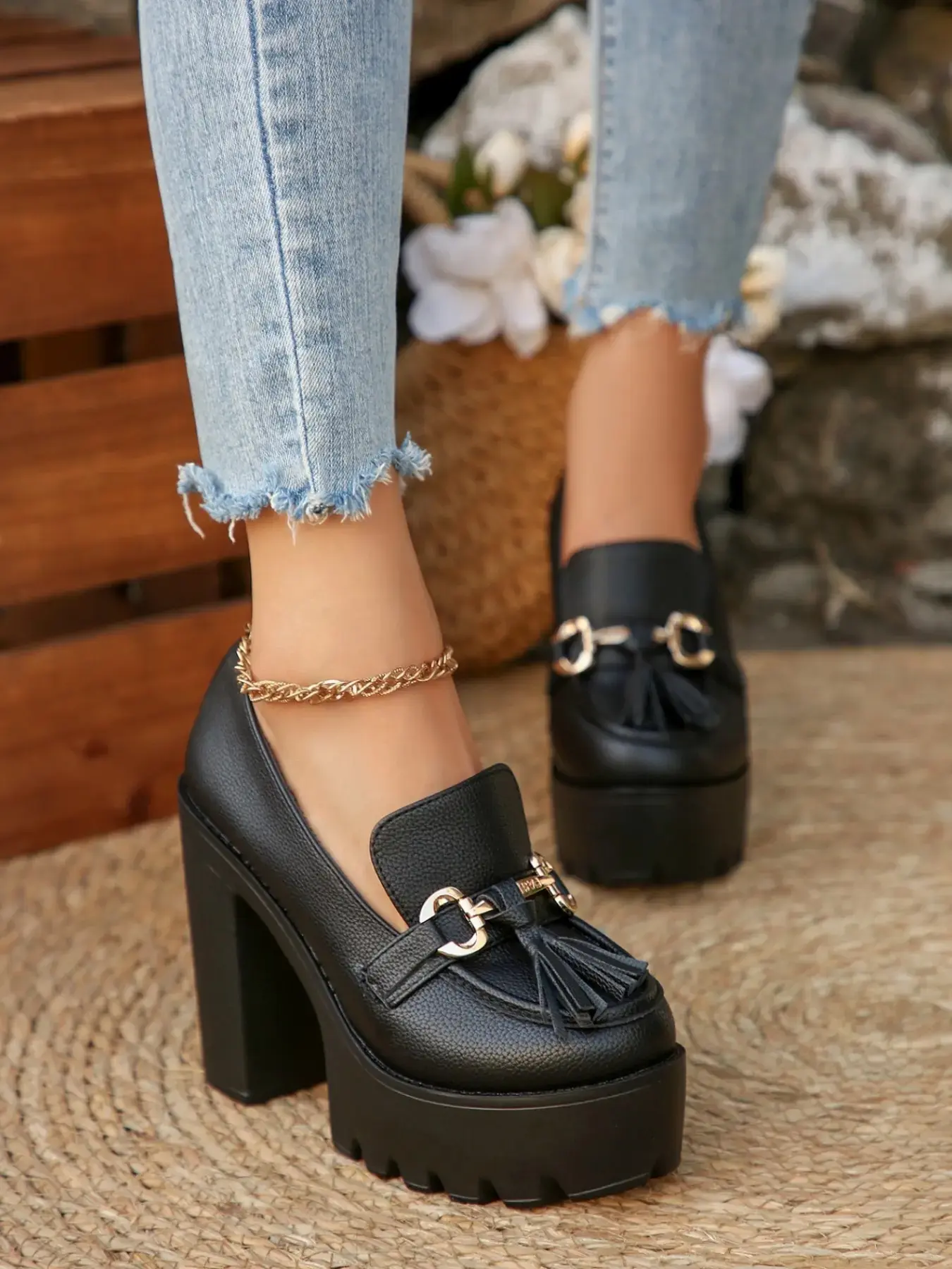 Women's Chunky High Heel Pumps Metal Faux Fur Embellished Stage Party Wedding All Seasons 2026