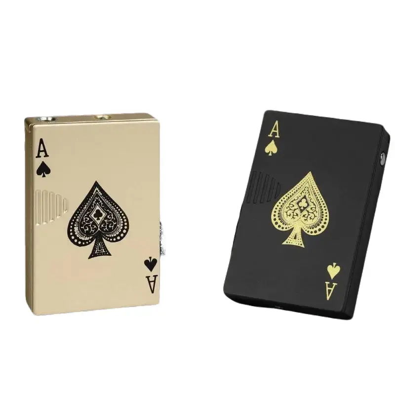 (Butane Gas Not Included) Green/Red Flame Ace Card Lighter, Cool Lighter Windproof Poker Design, Can Be Filled with Butane Lighter, Suitable for Outdoor, Indoor, Camping, Barbecue, Candles, Birthdays, Gifts Black Versatile
