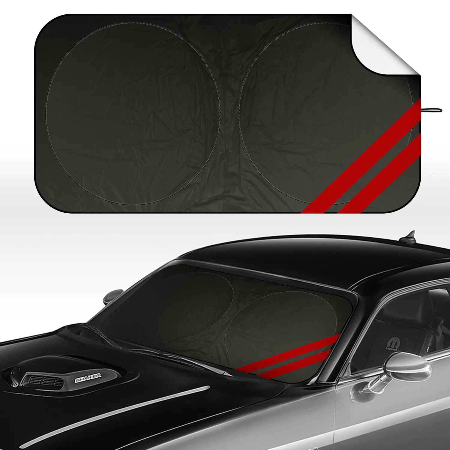 Custom Fit Windshield Sun Shade for Dodge Challenger 2008-2024, 160x85cm Foldable Front Window Sunshade, 99% UV Blocking Heat Shield Sun Protection, Muscle Car Interior Protector, Waterproof All-Weather Quick-Fold Visor Windshield Sunshade Anti-UV