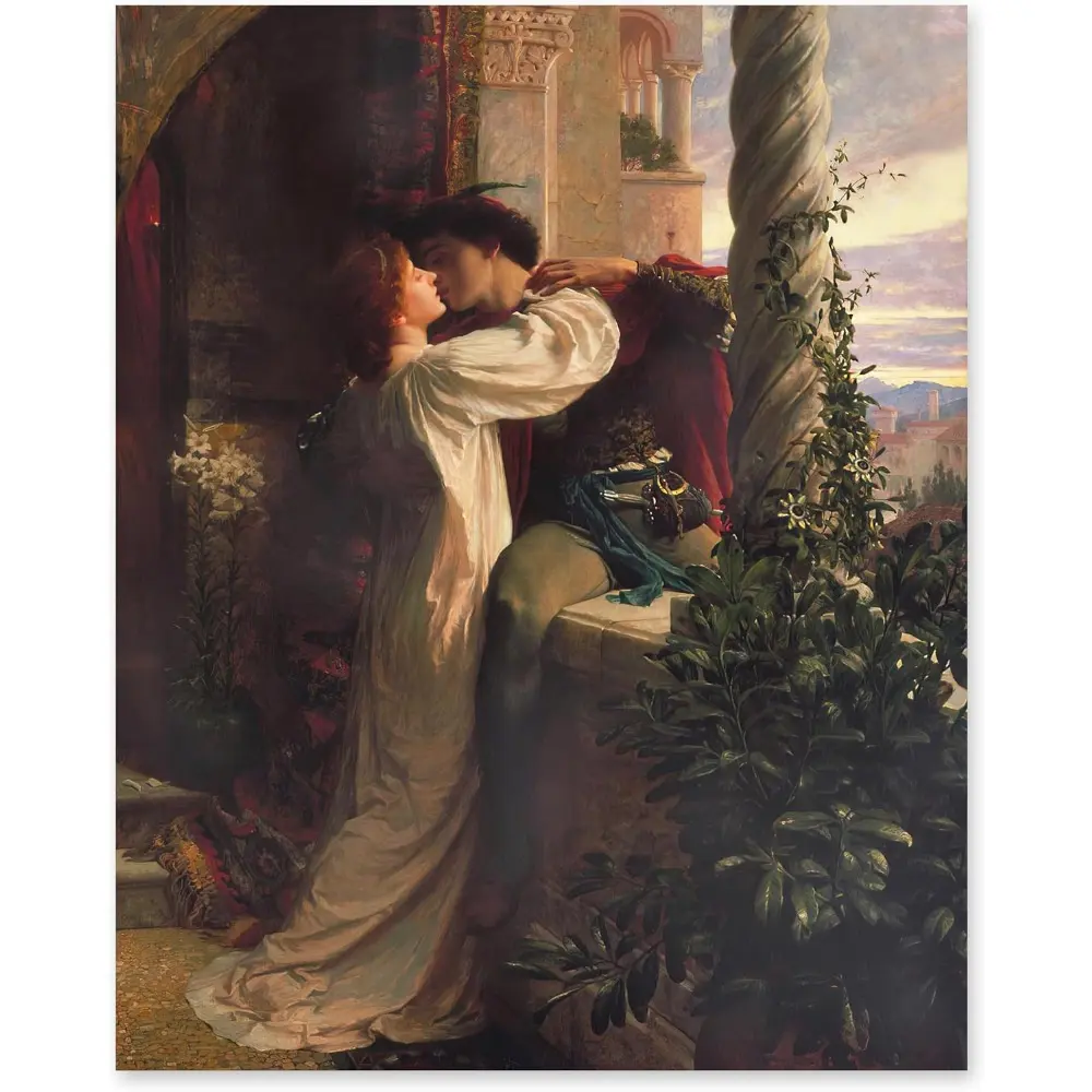 "Romeo and Juliet" Retro Renaissance Romantic Artistic Print - 19th-Century Italian Background, Dramatic Lovers Scene, Wall Decor for Elegant Living Rooms, Bedrooms