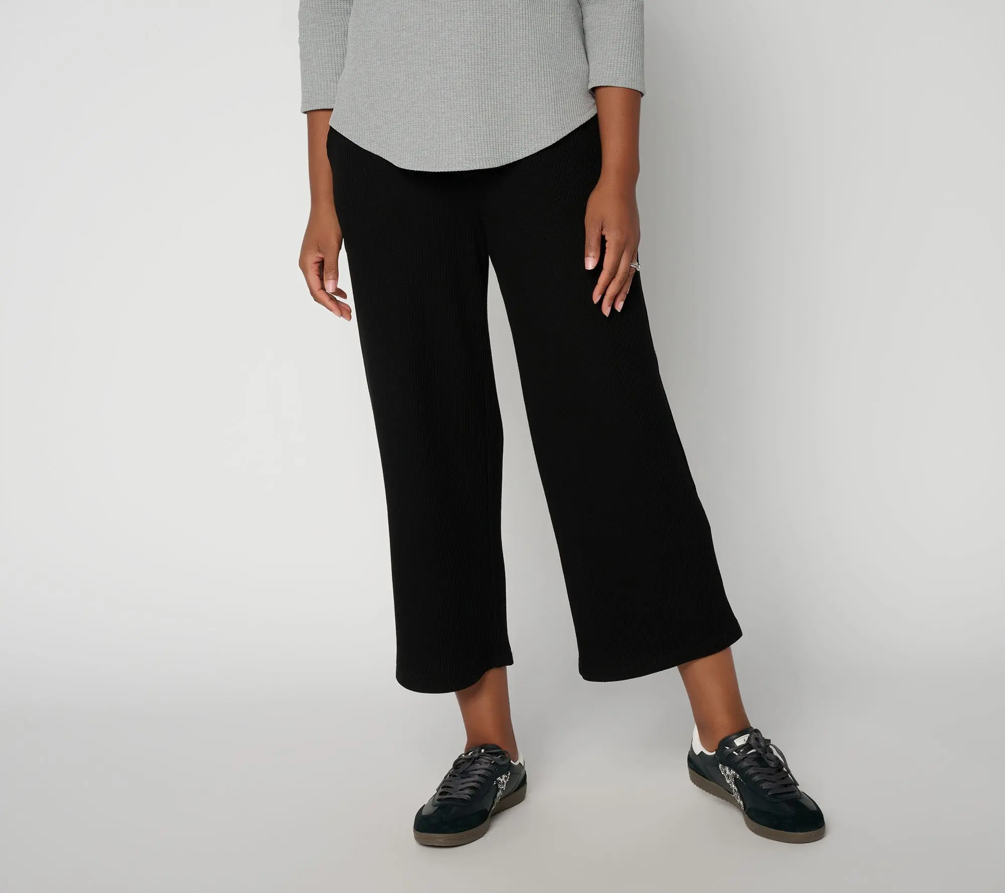 Susan Graver Weekend Regular Brushed Waffle Knit Wide Leg Crop Pants