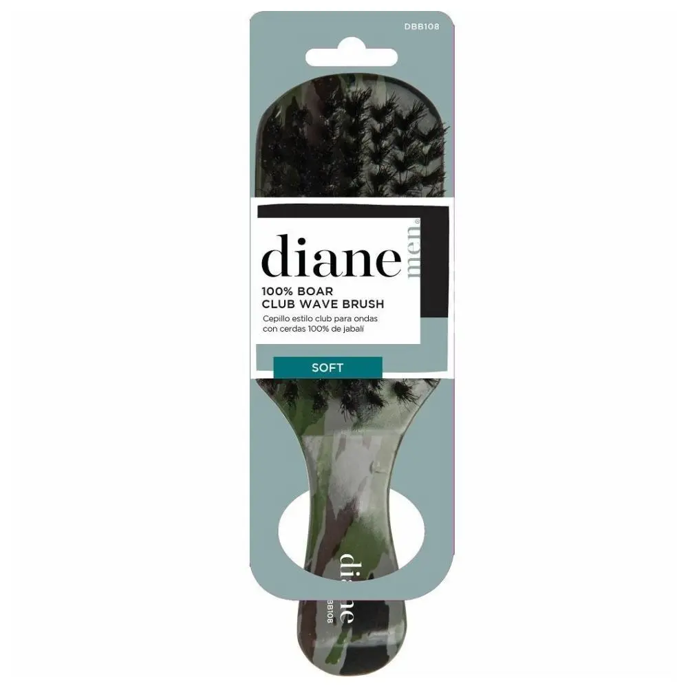 Diane Club Wave Brush, Camo 7-Row Brush with 100% Soft Boar Bristles for Wave Styles and Curly Hairstyles, Gentle on Sensitive Scalps, Fine, Reduces Bristle Loss, Hair Styling, Wave Control