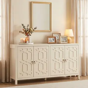 RoyalCraft L Sideboard Buffet Cabinet with Storage, 60'' Mid Century Modern Storage Cabinet with 4 Doors and Adjustable Shelves, Accent Cabinet for Entryway, Dining Room, Living Room, Bedroom, Black
