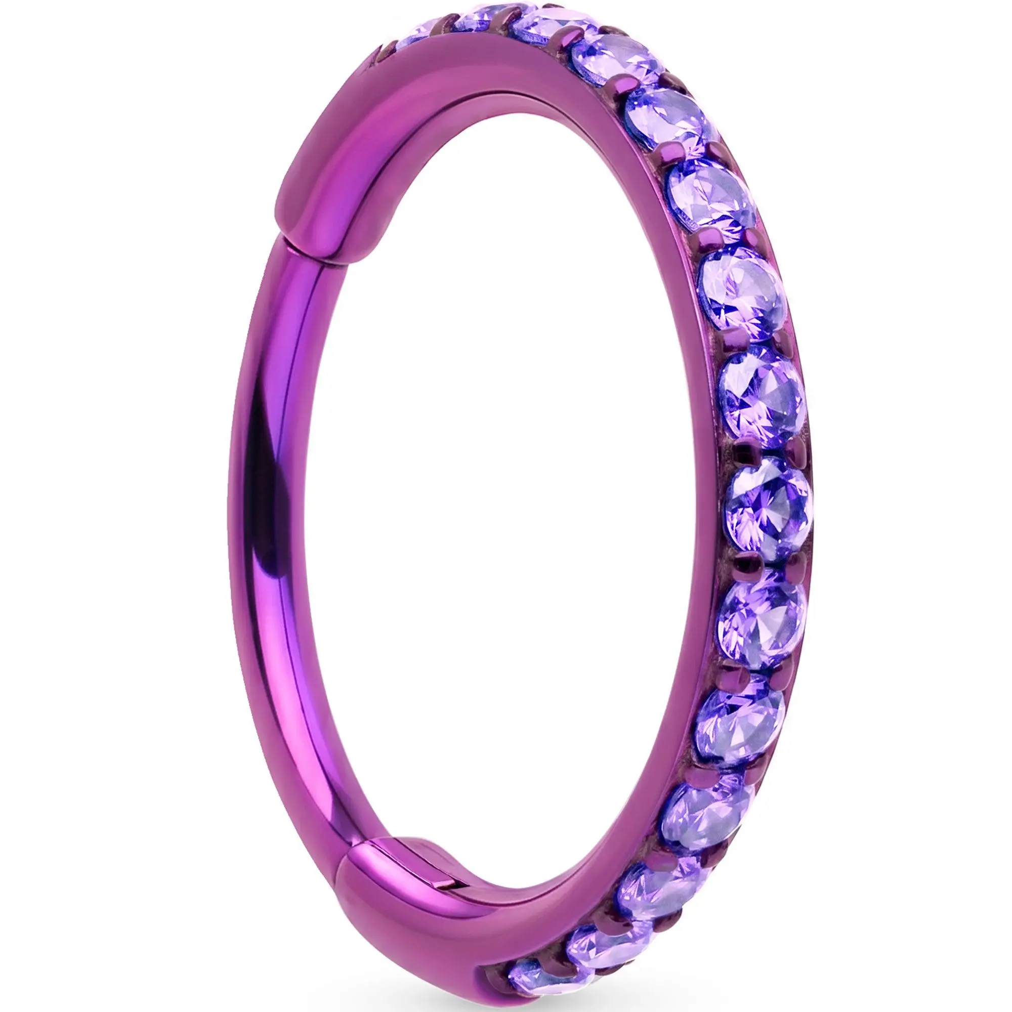 20G Micro Gem Implant Grade Titanium Hinged Nose Hoop - Purple CZ Nose Ring