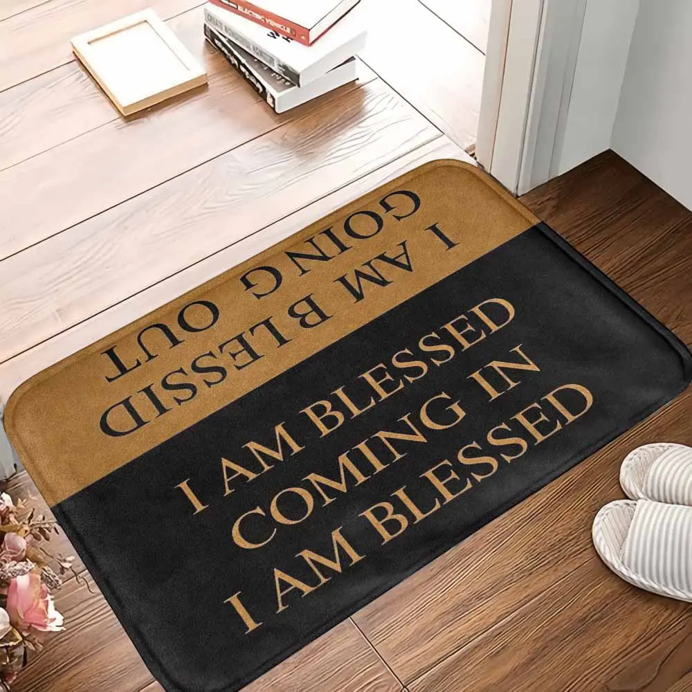 Blessed Entrance Doormat Inspirational I Am Blessed Typography Print Non Slip Durable Washable Soft Surface Perfect for Front Door Entryway Home Decor Office Gift Housewarming summerwins, 100% Rubber Grip, Anti‑Slip Backing