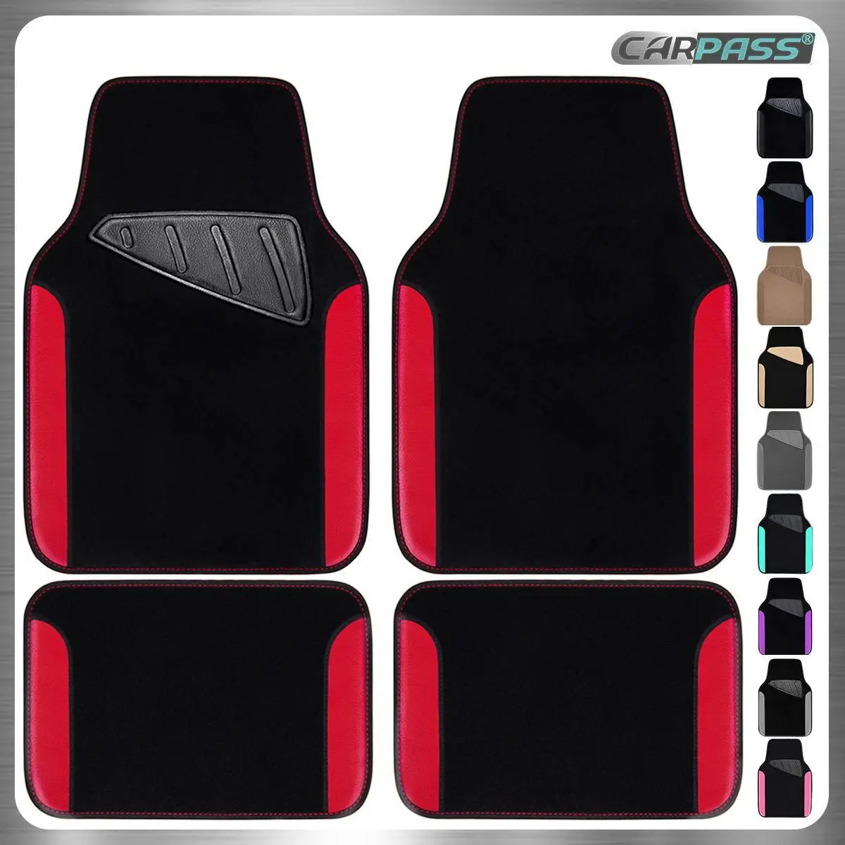 CAR PASS Rainbow Waterproof Universal Fit Faux Leather Car Carpet-Anti-Slip Nibbed Backing Floor Mats for SUV, Vans,Sedans,Trucks