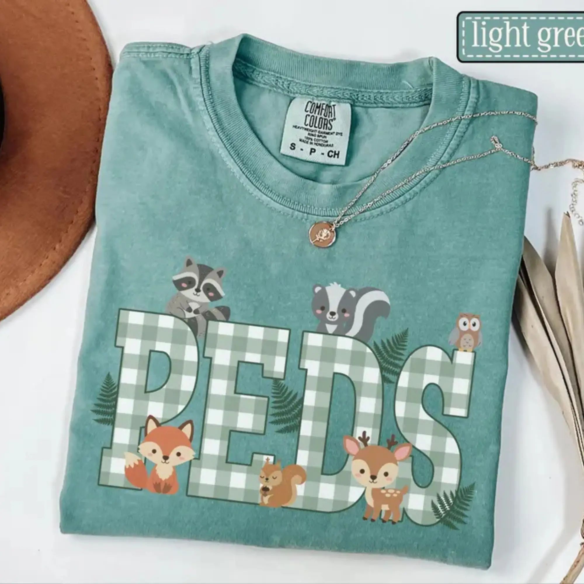PEDS Comfort Colors Shirt • Pediatric Nurse Tee • Woodland Animal PEDS Nurse Shirt • PICU Rn Shirt • Pediatric Nurse Gift • Pediatric Office