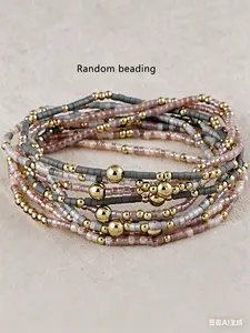 9-Piece Bohemian Handmade Beaded Bracelets Set, Elastic Multi-Layer Stackable, Elegant for Daily, Vacation, Party Wear, Bracelet Sets