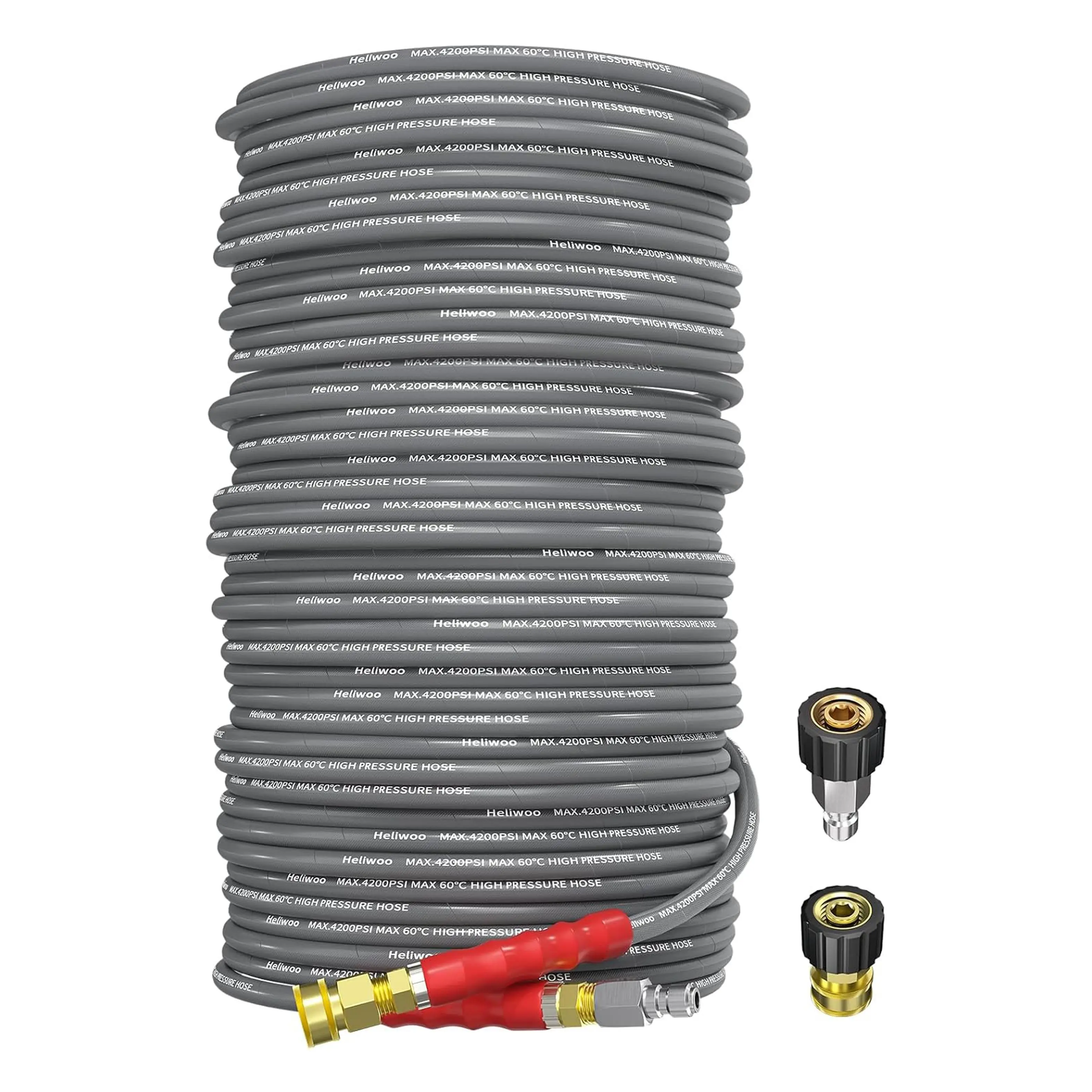 Pressure Washer Hose 150ft 4200PSI 1/4'' ID with 3/8'' Quick Connect, Commercial Grade Steel Wire Braided Kink Resistant Power Washer Extension Hose, Flexible Replacement Hose Adapter Set