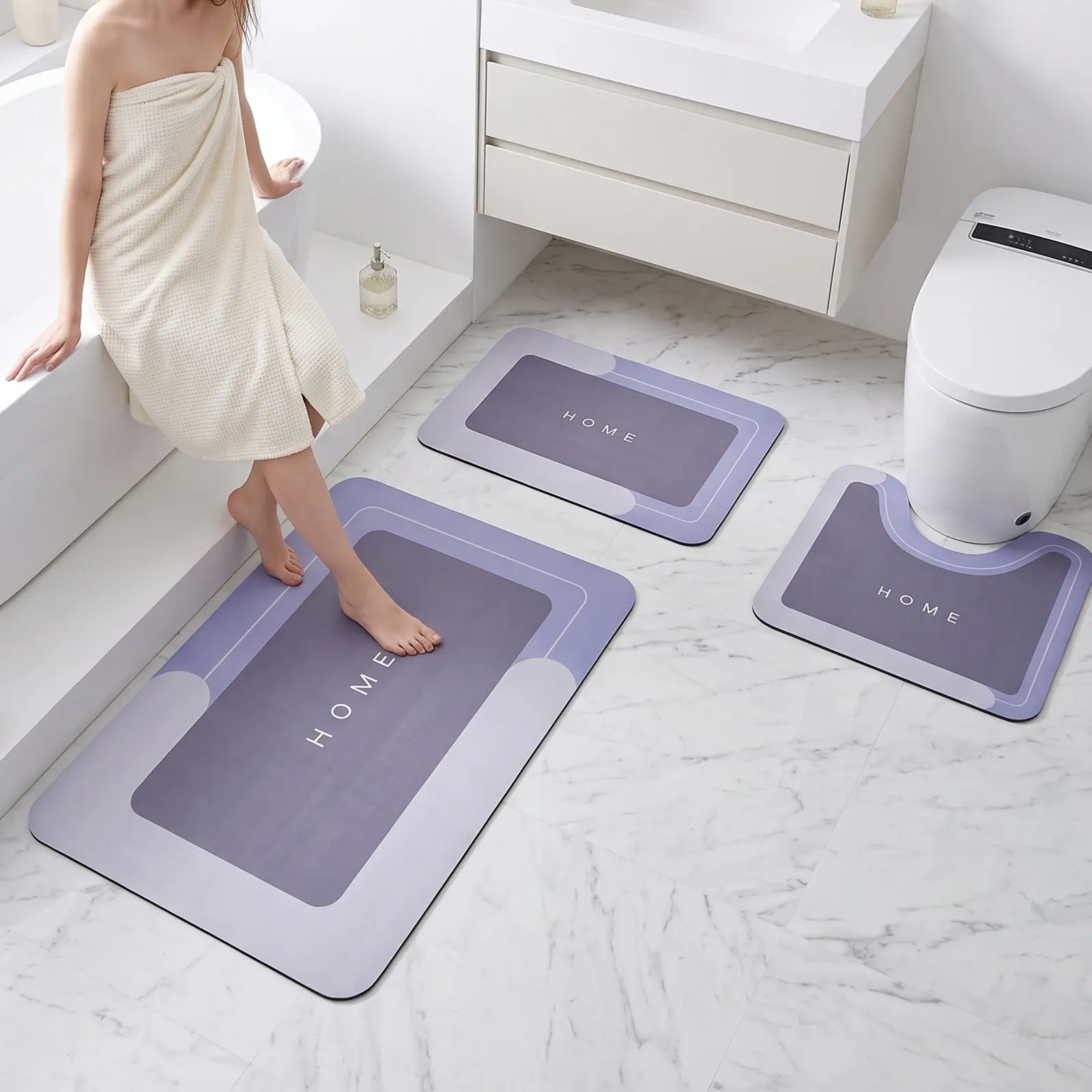 Bathroom Rugs Set 3 Piece, Non-Slip Bath Mat Set with Toilet Contour Rug, Soft Memory Foam Bath Mats, Washable Bathroom Mats for Tub, Shower, Vanity and Toilet