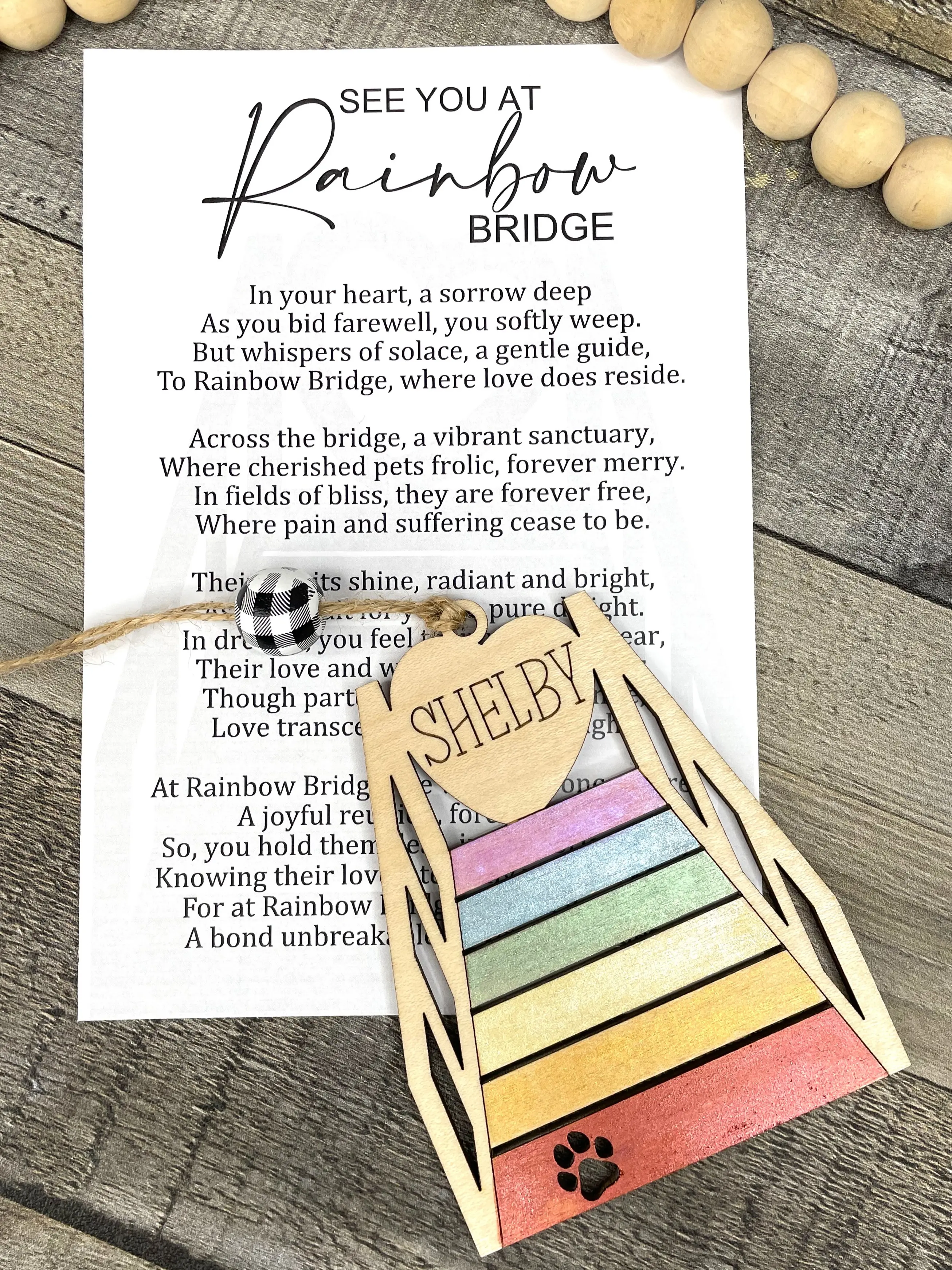 Rise and Shine Custom Engraved and painted Pet Memorial Gift Rainbow Bridge Dog or Cat Christmas ornament, Durable Pet memorial ornament, Christmas Pet story ornament, personalized memorial decoration Tree Wooden Furry Friend Memorial