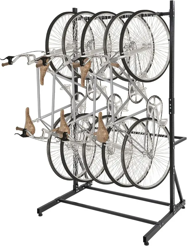 Freestanding Bike Rack for 5 Bicycles, Vertical Bike Rack with 300 Lbs Capacity, Adjustable Height Indoor Bike Storage Rack, Black