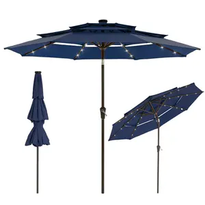 [FLASH SALE] Garvee 9FT 3-Tier Solar LED Patio Umbrella, UV-Resistant Outdoor Market Umbrella with Crank & Tilt, 24 LED Lights & 8 Ribs