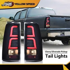LED Tail Lights with LED Backlights, Black Smoked Lamps, Left + Right, Compatible with 1999-2006 Chevy Silverado