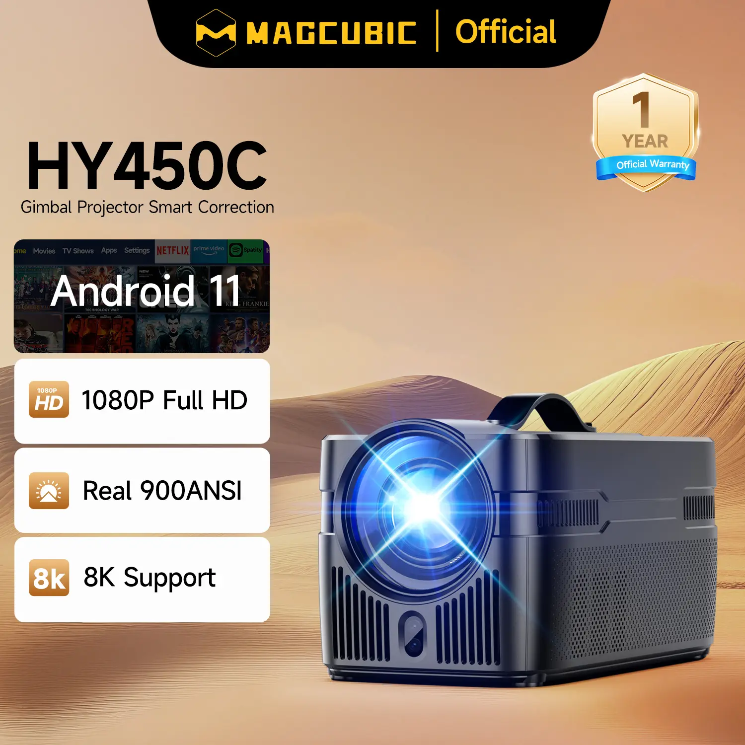 [US warehouse] Magcubic HY450C 900ANSI Projector Auto Focus 8K Decode 0.6:1 Ultra Short Throw Full HD Native 1080P Auto Offset WiFi6 BT5.4 Built-in Daul 5W HiFi Speaker Auto Keystone Correction Home Theater Black Friday Gift #SummerFinds #DealsForYouDays