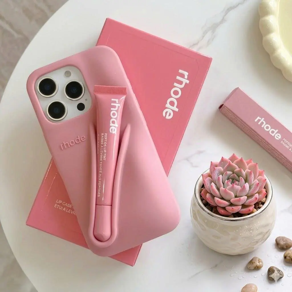 [Fullbox & Gift] Rhode Case With Box and Lip Gloss Set Silicone Case for iPhone 17 16 15 14 13 12 11 Pro Max Plus Lipstick Toast Espresso Ribbon Cover