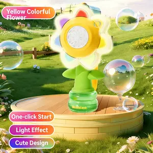 Summer Toy Gift, Indoor Outdoor Birthday Wedding Party Bubble Machine, Colorful Flower Design, USB Rechargeable, Portable Round Shape