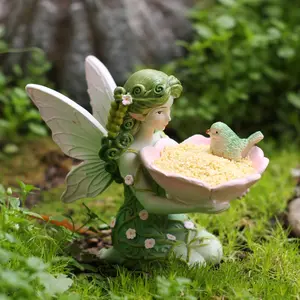 Enchanting Fairy Feeding Bird Holder, Fun Garden Decor Ornament, Bonsai Statue Display Stand, Home Desktop Decoration, Garden Accessories