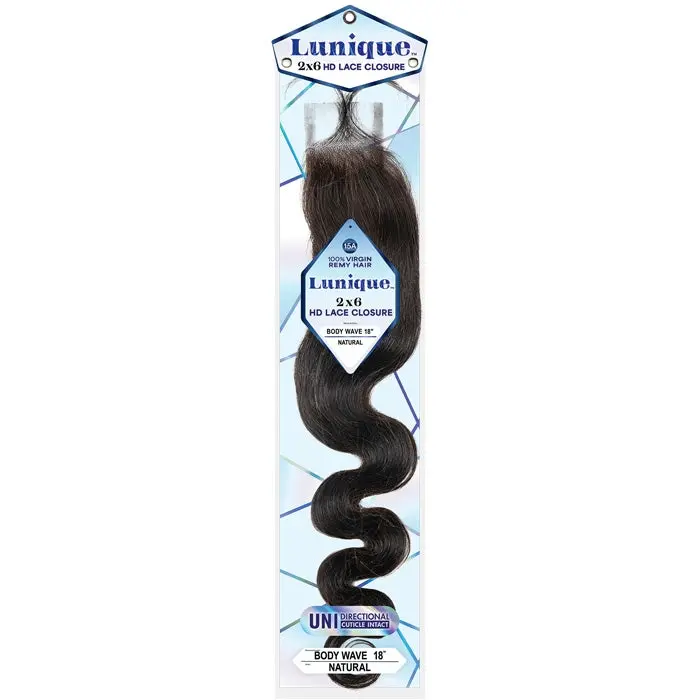 Sensationnel Lunique 15A 100% Virgin Remy Human Hair 2x6 HD Lace Closure - BODY WAVE 12/18"