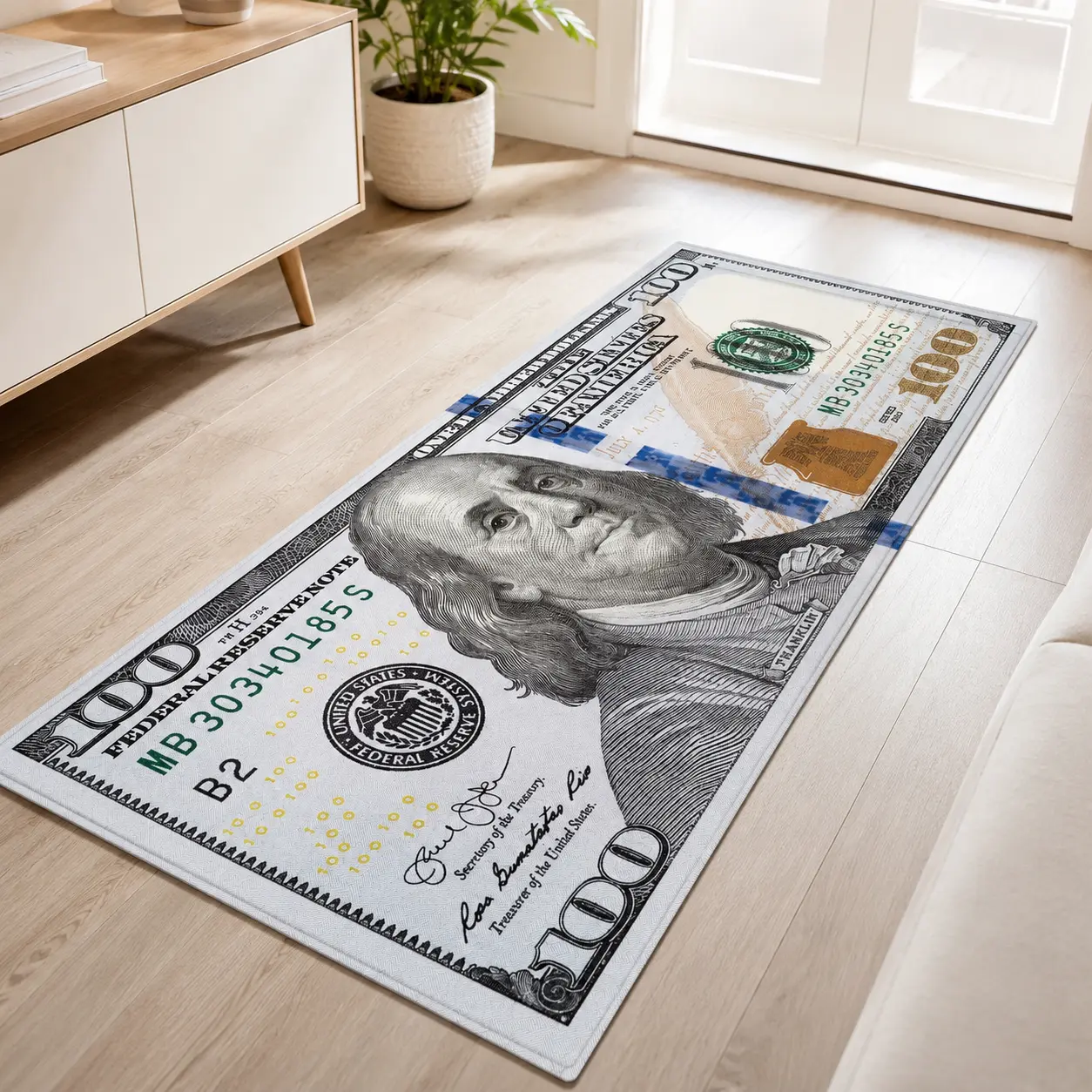 AISOON 100 Dollar Bill Print Durable Decorative Area Rug - Non-Slip, Stain-Resistant, Multicolor, 22"x53"/23"x71" Indoor Rug for Entryway, Bedroom Items, Apartment Stuff, Decorative Rugs, Indoor Floor Rug