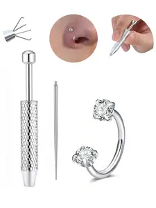 20/18gauge CZ Horseshoe Nose Ring With Piercing Ball Grabber Tool, Internal Threaded Hypoallergenic Stainless Steel 6/7/8mm C shape Hoops for Nose Septum Ring Cartilage Tragus Helix Earring Labret Lip Piercing Jewelry Nose Piercings Kit