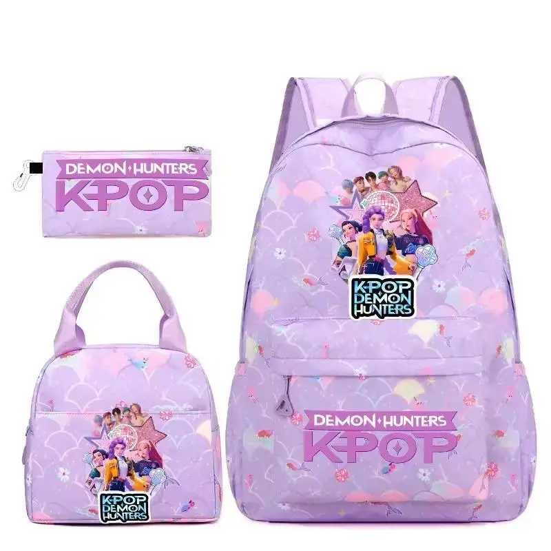 3pcs KPop Demon Hunt Backpack Pattern Rumi Mira Zoey HUNTR/X Saja Boys Girl Capacity Schoolbag Travel Casual Mochila