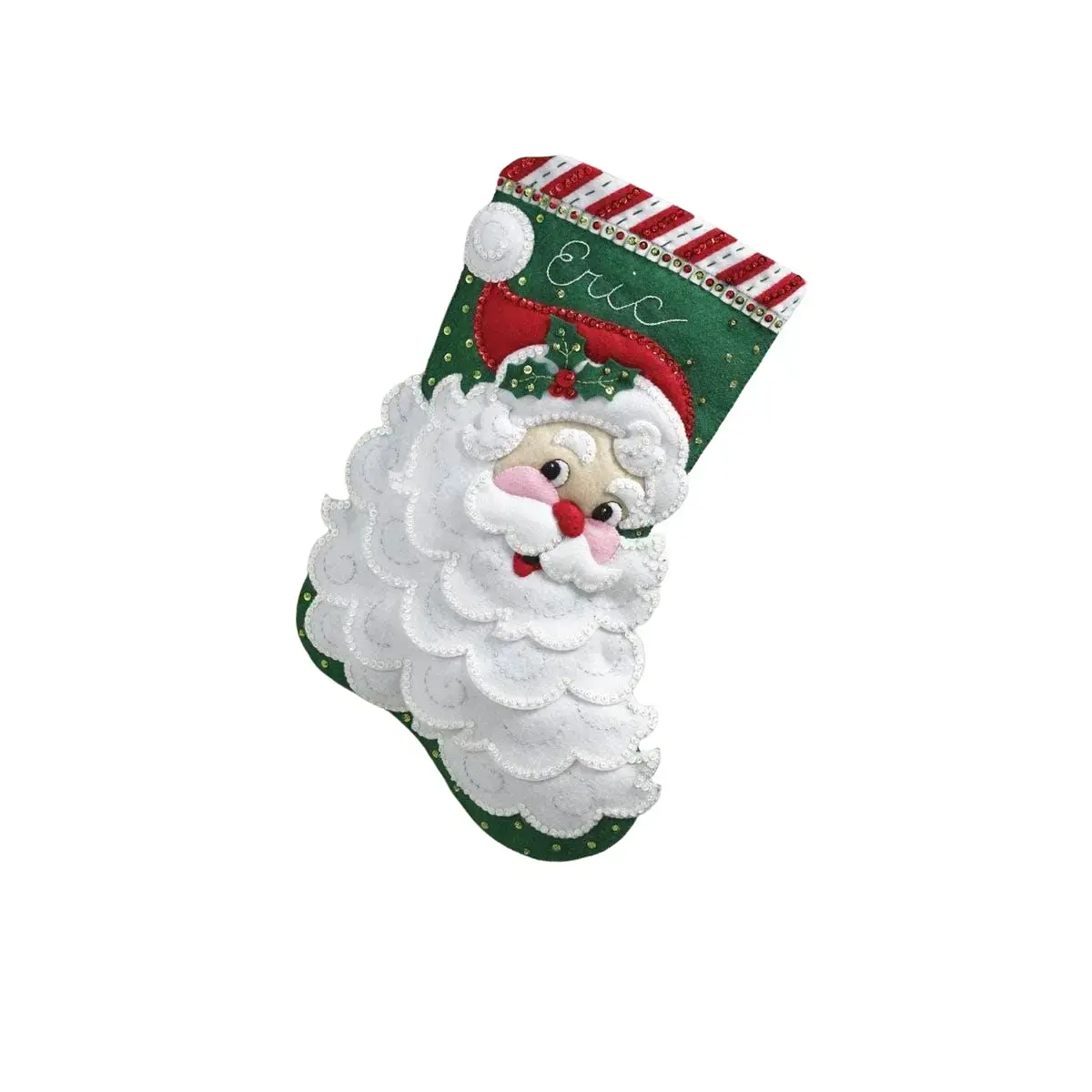 Bucilla Classic Traditional Christmas Felt Stocking Kit - Jolly Saint Nick, 18 in, Festive Home Decoration, Cotton Gift, Basic Detailing Supplies, Beginner Embroidery, Craft Enthusiasts, Model 86648