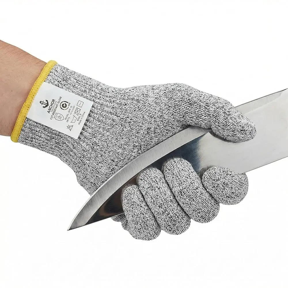 Anchor Safety Gear ANSI/ISEA Level 5 Cut Resistant Gloves - 1 Pair HPPE Shell, Ambidextrous, Breathable Food Grade, Knitted Fit, 1 Size Fits Both, 60-Day Replacement for Chef Kitchen, Home Cook Work, s