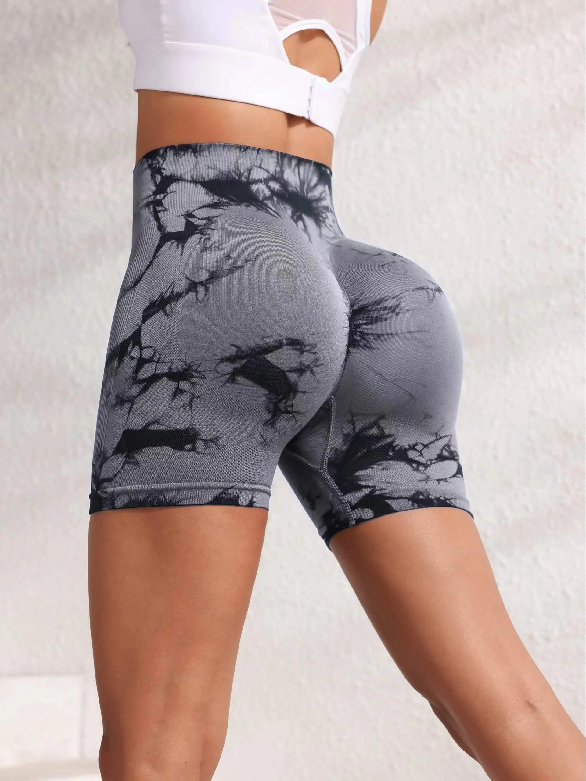 Athletic Shorts, Fitted Tie-Dye Seamless High-Stretch Butt-Lifting Pants for Yoga, Biking, Active Sports Fitness, All-Season Wear, Polyester, Booty Lifting Women's Sports Leggings, Breathable, Elastic Waist, Women's Clothes, Female
