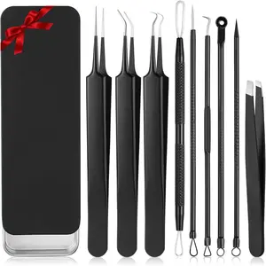 9 PCS Stainless Steel Blackhead Extraction Tool Kit - Gentle Facial Cleansing Comedones Extractor for Nose, Face Blemish & Acne Removal