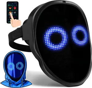 Face Transforming LED Mask with App Controlled - Programmable LED Halloween Mask Digital Luminous Mask for Costume Cosplay Festival Adjustable Accessories Black