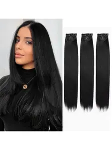 3pcs 18'' and 24" Long Women's Synthetic Straight Hair Extensions with BB Clips for Parties & Daily Use(#1b,100g) Synthetic Soft Hairpieces
