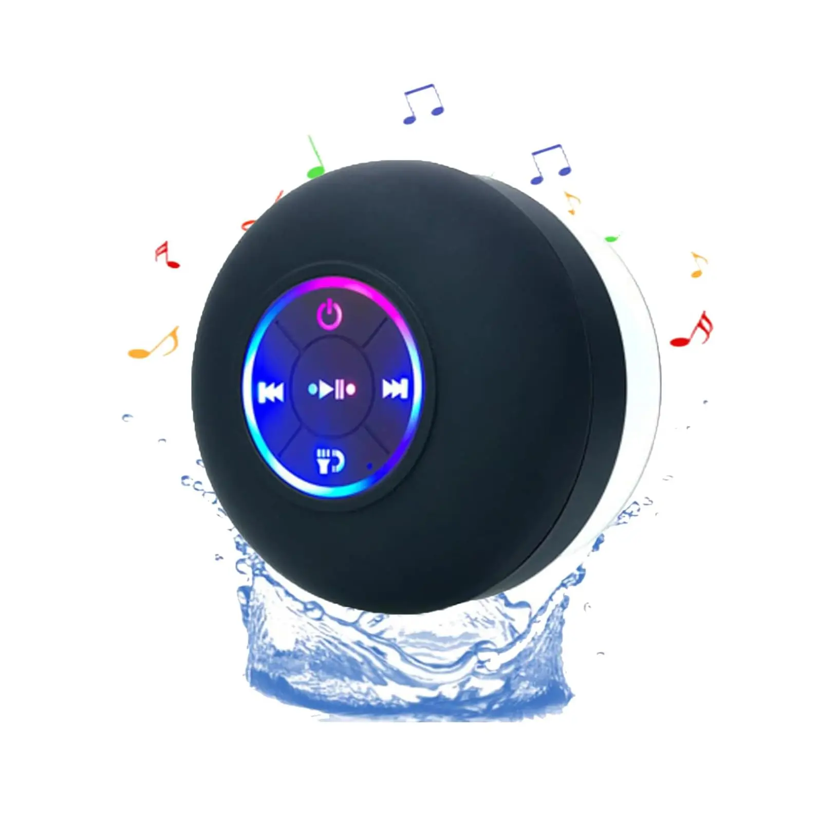 Mini Bluetooth Waterspeaker - IPX4 Waterproof Portable Bathroom Speaker with LED Mood Glow Light, Suction Cup, Wireless Stereo Sound, Compact Buttons, Radio, Handsfree Calls, Lightweight for Beach Days, Audio Devices