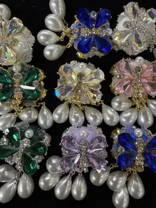 221 (6PCS) Elegant Butterfly Pearl Pendant Set | Mixed Color Crystal Charms for DIY Accessories