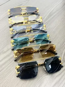 Unisex Top Bar Rimless Metal Sunglasses, Trendy Tinted Lens Sunglasses for Everyday Use, Trendy Styling Sunglasses, Fashion Accessories for Outdoor Activities