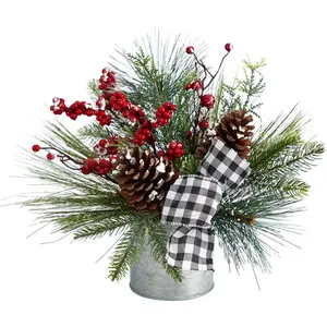 Nearly Natural 12" Frosted Pinecones & Berriesn Vase
