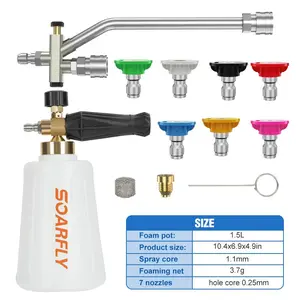 SOARFLY Car Foam Cannon – 7 Nozzles, 1.5L Bottle, Quick Connect, Foam & Rinse for Easy Car Cleaning