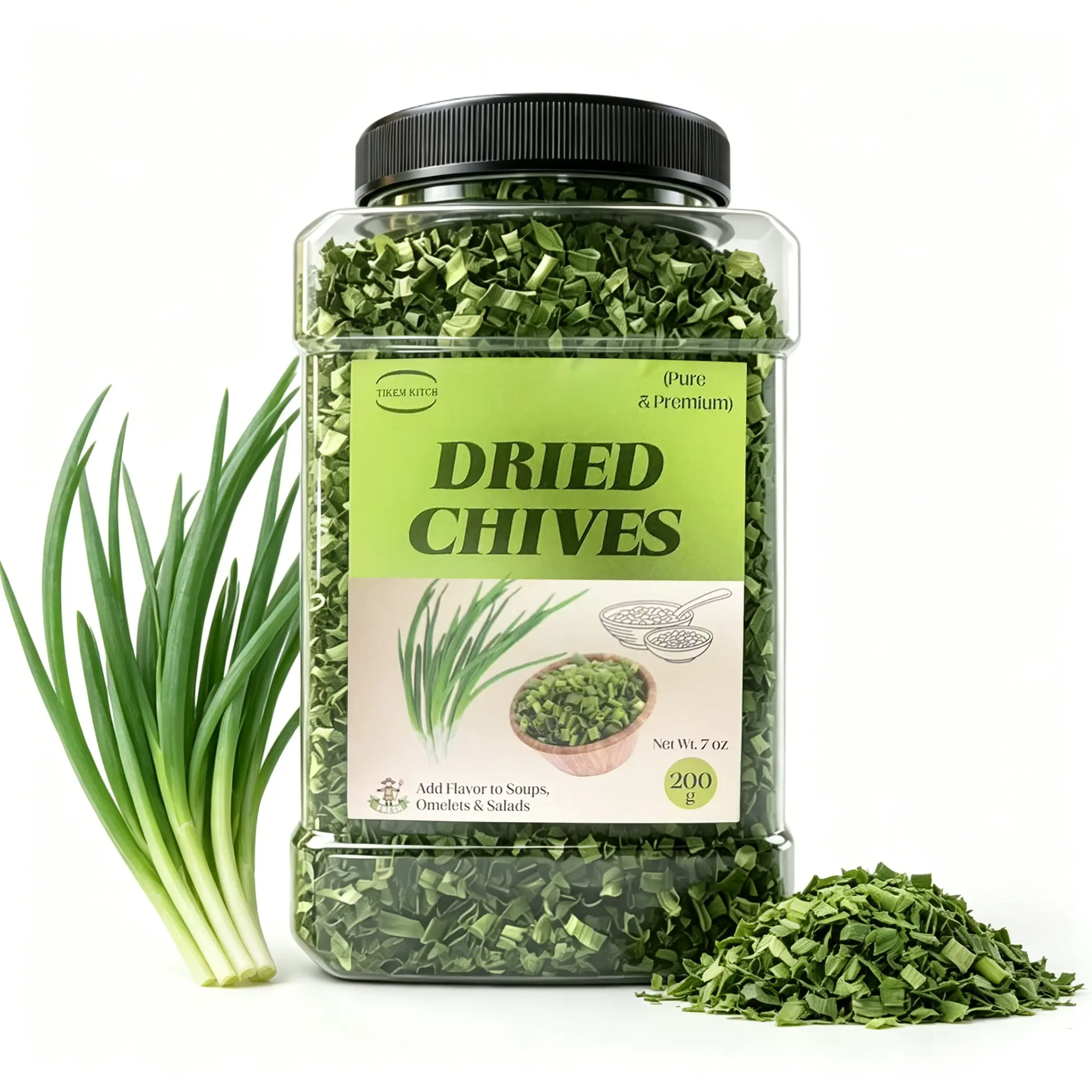 Organic Freeze-Dried Chives (7oz Resealable Jar) - 100% Clean Label Herbs, Large Amount, Gluten-Free, Sugar-Free, No Additives, No-Chop Instant Green Herb with Bold Flavor, Cupboard-Storage Friendly, Ideal for Baked Potatoes & Sour Cream