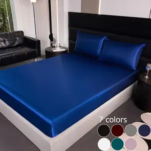 Solid Color Satin Fitted Sheet Set, Soft Comfortable Breathable Bed Sheet, Bedding Supplies for Home Bedroom Hotel Dormitory, Satin Bed Sheets