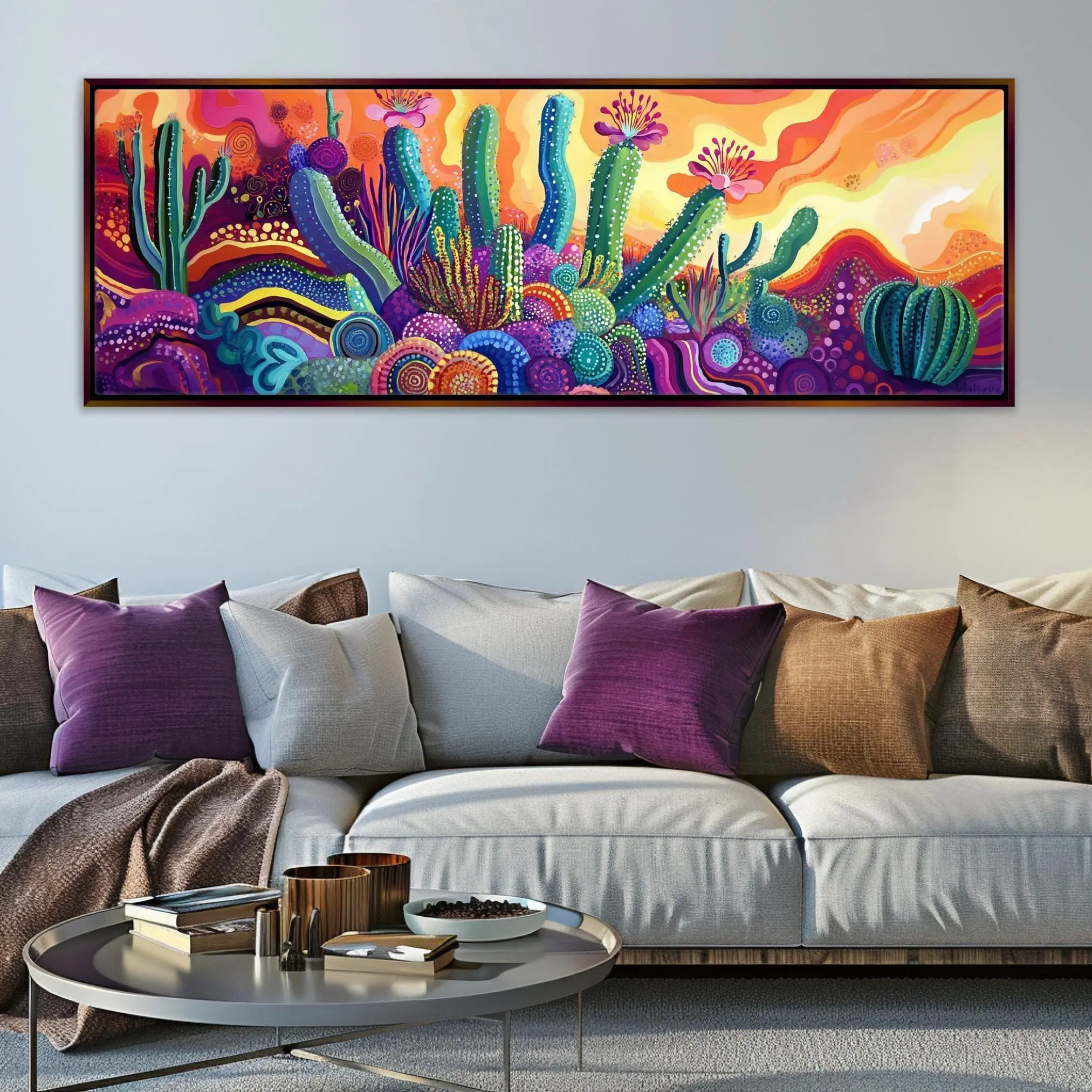 Panoramic Saguaro Cactus Bloom Canvas Print, Framed or Unframed, Long Horizontal Gallery-wrapped Giclée, Ready to Hang, Extra Large Wall Art