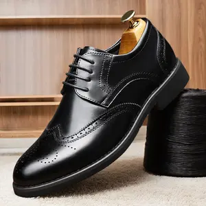 Men's Classic Brogue Wingtip Oxford Dress Shoes, Formal Leather Lace-Up Shoes6661