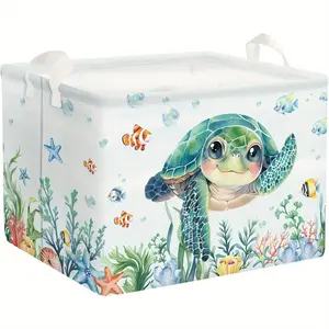 Clastyle Fish Sea Turtle Basket Ocean Coral Seaweed Starfish Book Shelf Basket Beach Towel Storage Bin Collapsible Dirty Clothes Hamper, Blue, Gift Basket Teacher Basket Book Basket, Shelf Baskets foldable laundry basket